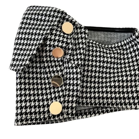 ASOS 4th + Reckless Overlay Bandeau Button Detail Crop Top in Houndstooth EUC - Picture 4 of 8